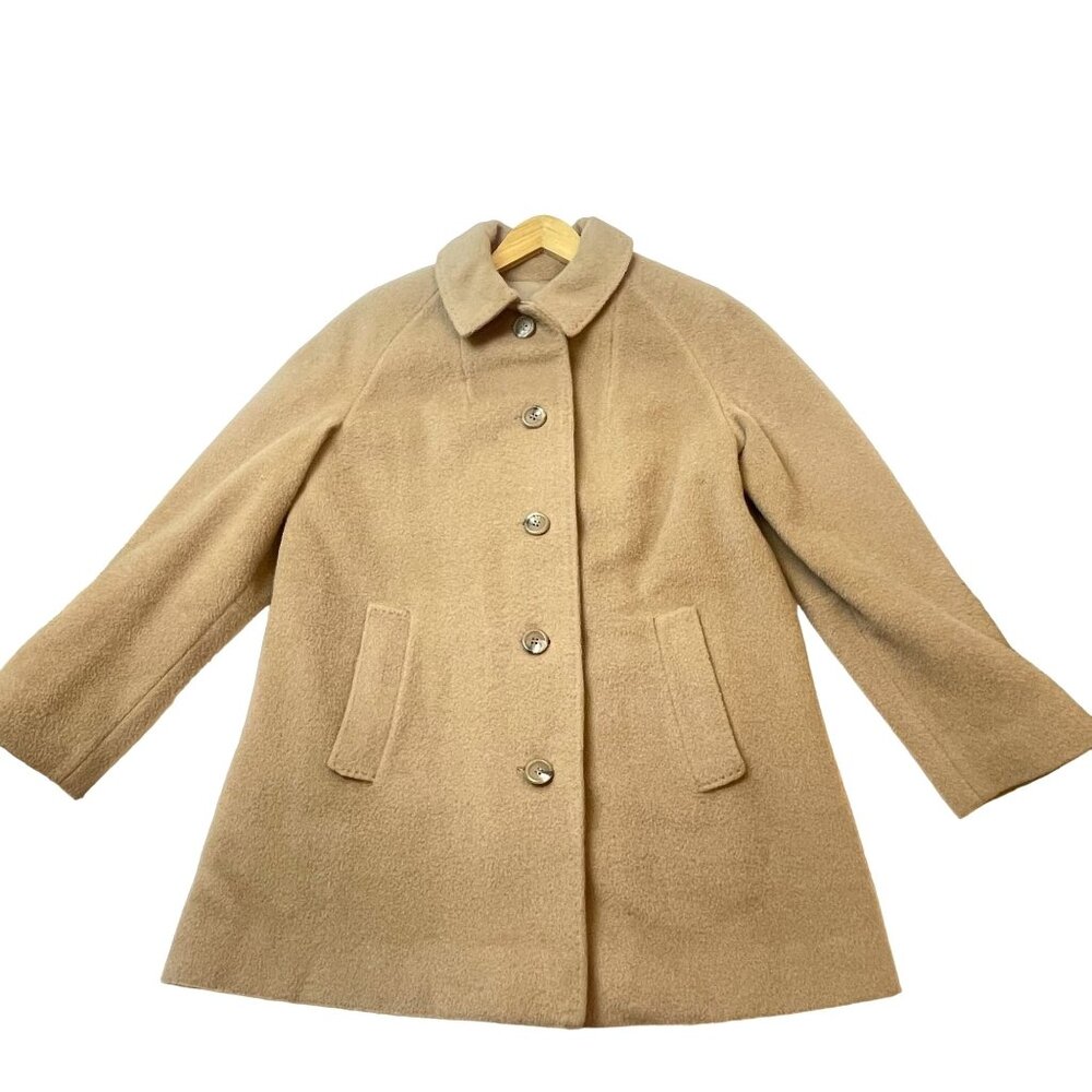 1970s Womens Camel Wool Mohair Coat Peacoat Size Medium Vintage